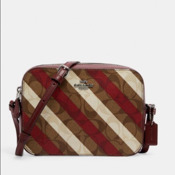 Coach Handbags - COACH MINI CAMERA BAG WITH DIAGONAL STRIPE PRINT
